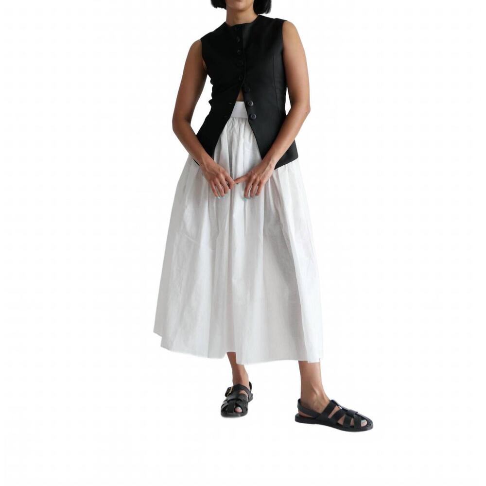 NEW SLOAN cotton voile belted midi skirt in white